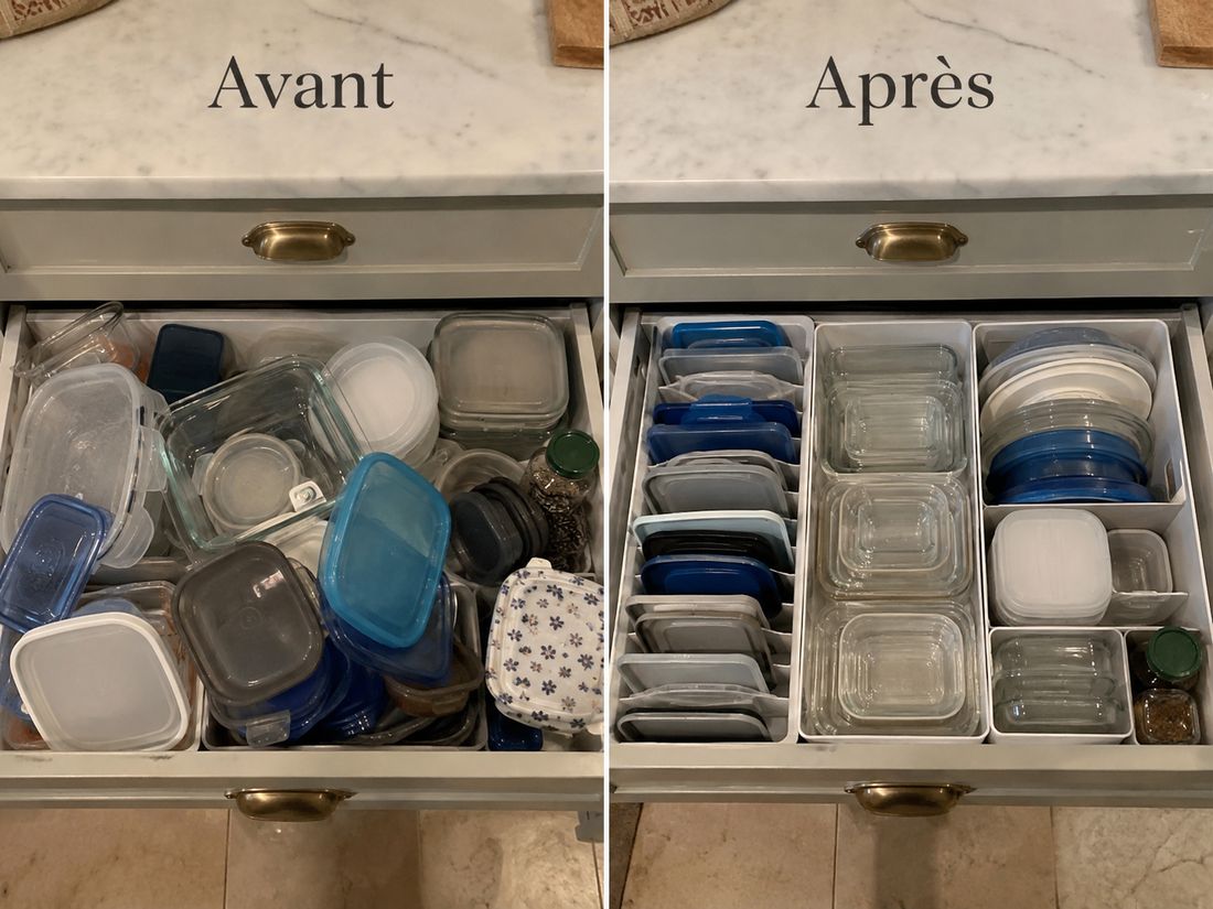 Avant/après : organisation d'un tiroir de cuisine